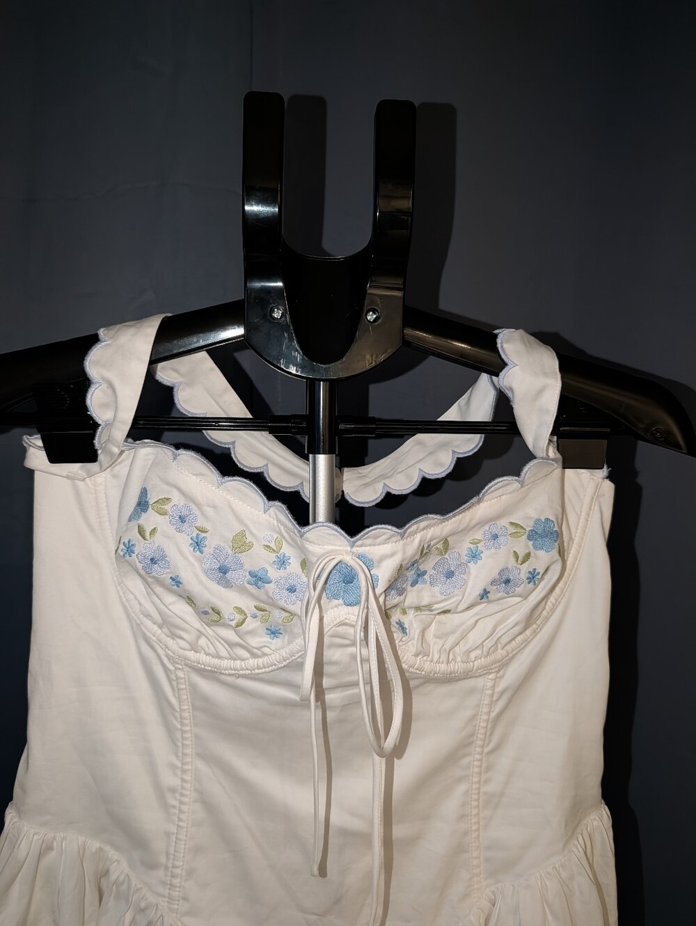 For Love & Lemons White Mini Dress with Blue Trim - Picture 3 of 5